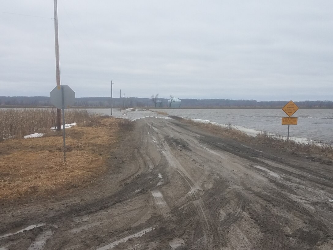 Photo documents levee L594 breach near Fremont, IA Mar. 14, 2019. (Photo by USACE, Omaha District).