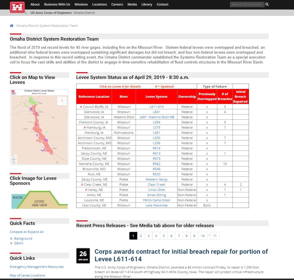 Web page of the Omaha District System Restoration Team