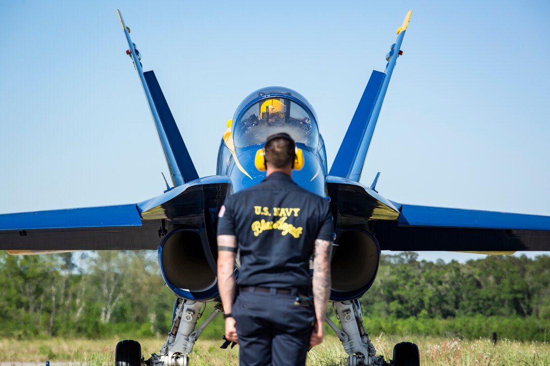 The U.S. Navy flight demonstration team, the Blue Angels, perform during the 2019 Marine Corps Air Station Beaufort Air Show. MCAS Beaufort hosts the air show in order to bring the community together and demonstrate U.S. Marine Corps Aviation Combat Element and Marine Air-Ground Task Force capabilities.