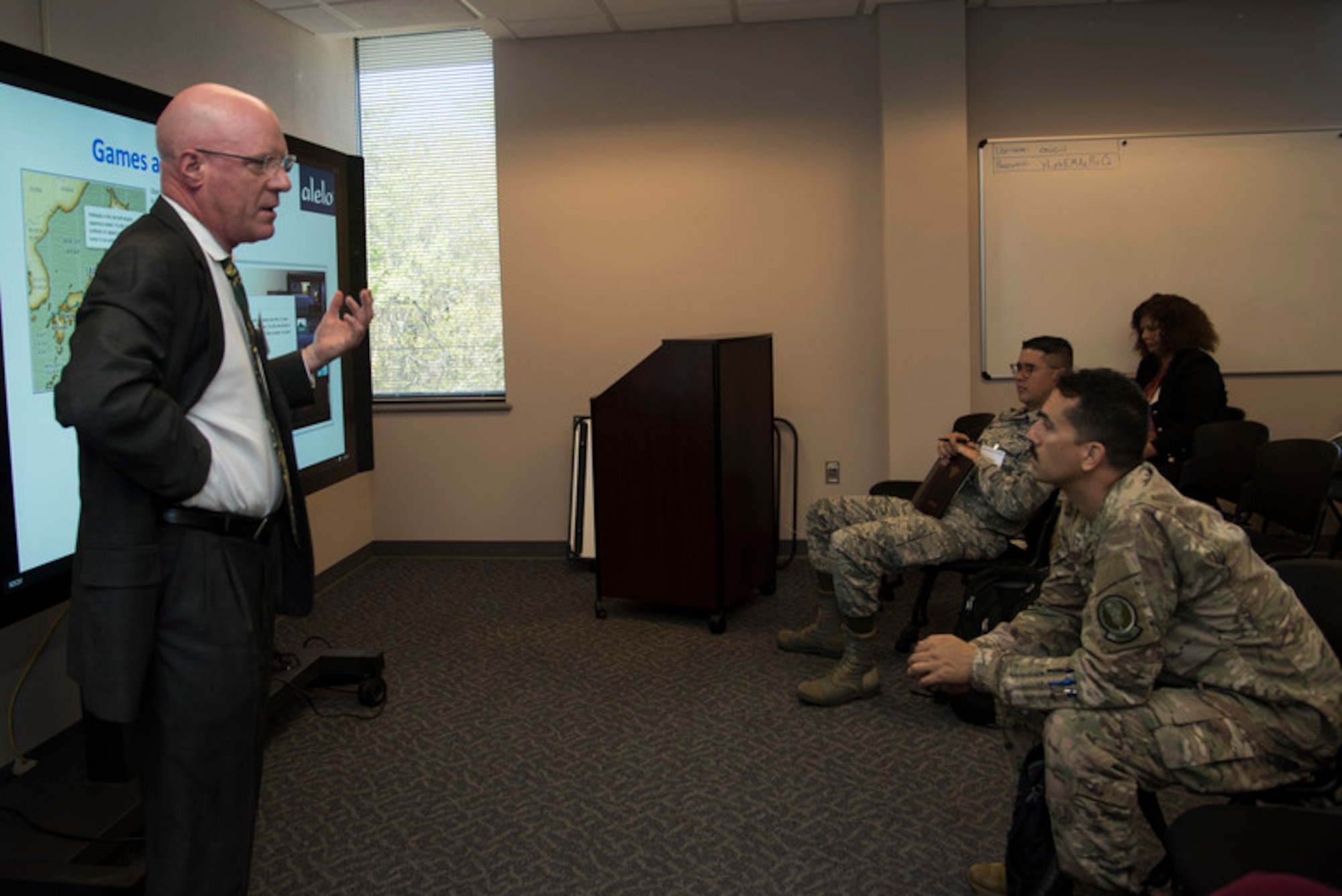 Dr. W. Lewis Johnson, president and CEO of Alelo Inc. leads one of the many sessions provided by the Language, Regional Expertise and Cultural Symposium, March 28, 2019, Maxwell Air Force Base, Alabama. The title of Johnson’s session was Virtual Cultural Awareness Trainers (VCATs): Partnering to Deliver Mission-Critical Cultural Awareness Training. (U.S. Air Force photo by Senior Airman Alexa Culbert)