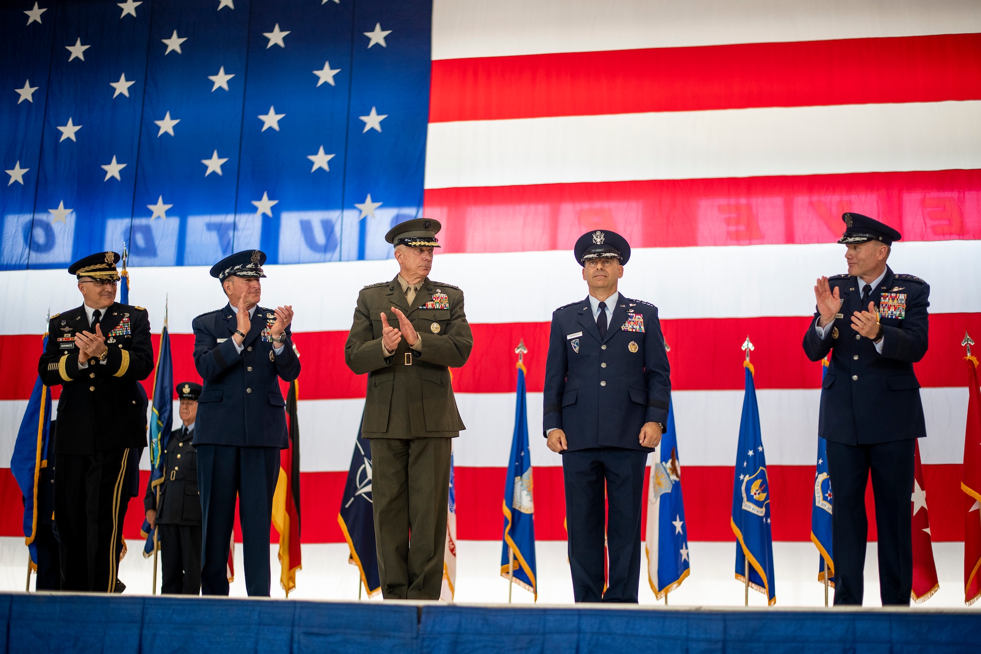 Harrigian receives standing ovation during change of command ceremony.