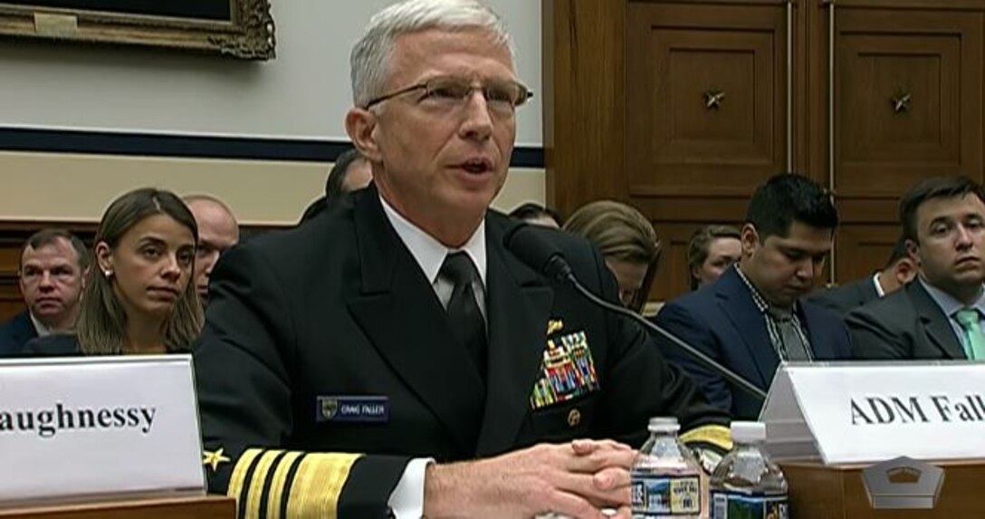 Screenshot of Navy Adm. Craig S. Faller, commander of U.S. Southern Command, testifying before the House Armed Services Committee May 1, 2019.