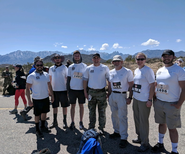 The Albuquerque District team at a water break at the 18-mile , mark, March 2019.