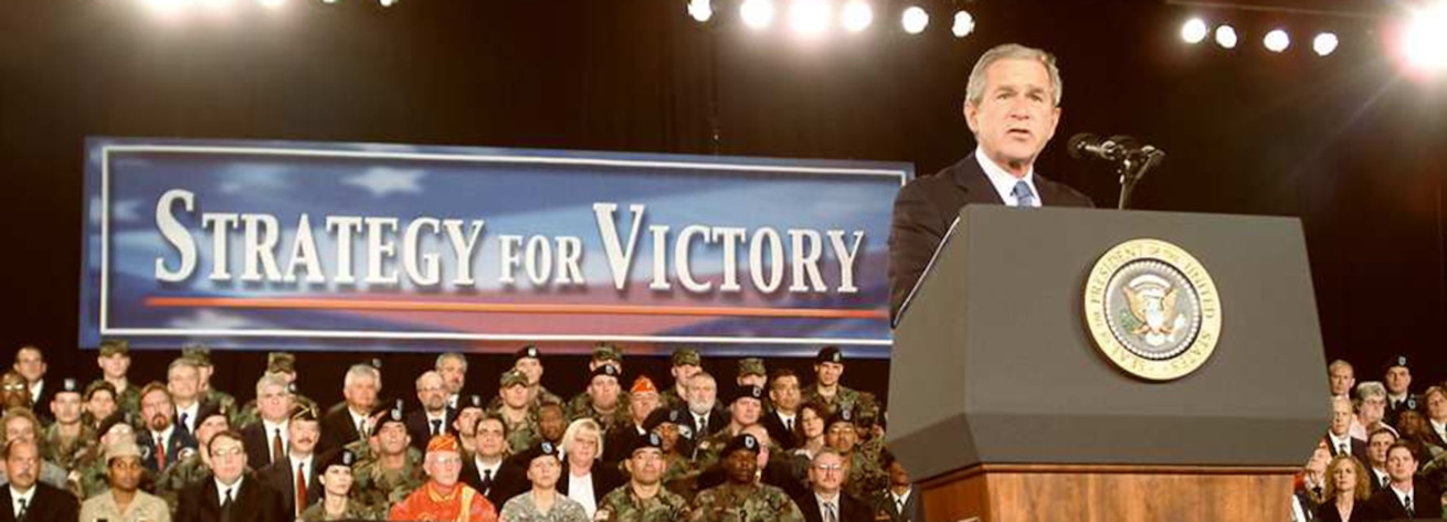 Photo of President George W. Bush delivers his national Veterans Day address