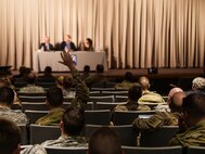 A panel of State Department experts answer questions during the 300th Militray Intelligence Language Conference at Draper Headquarters, March 5, 2017