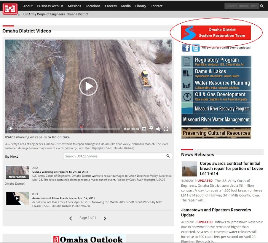 USACE Omaha District Web Page