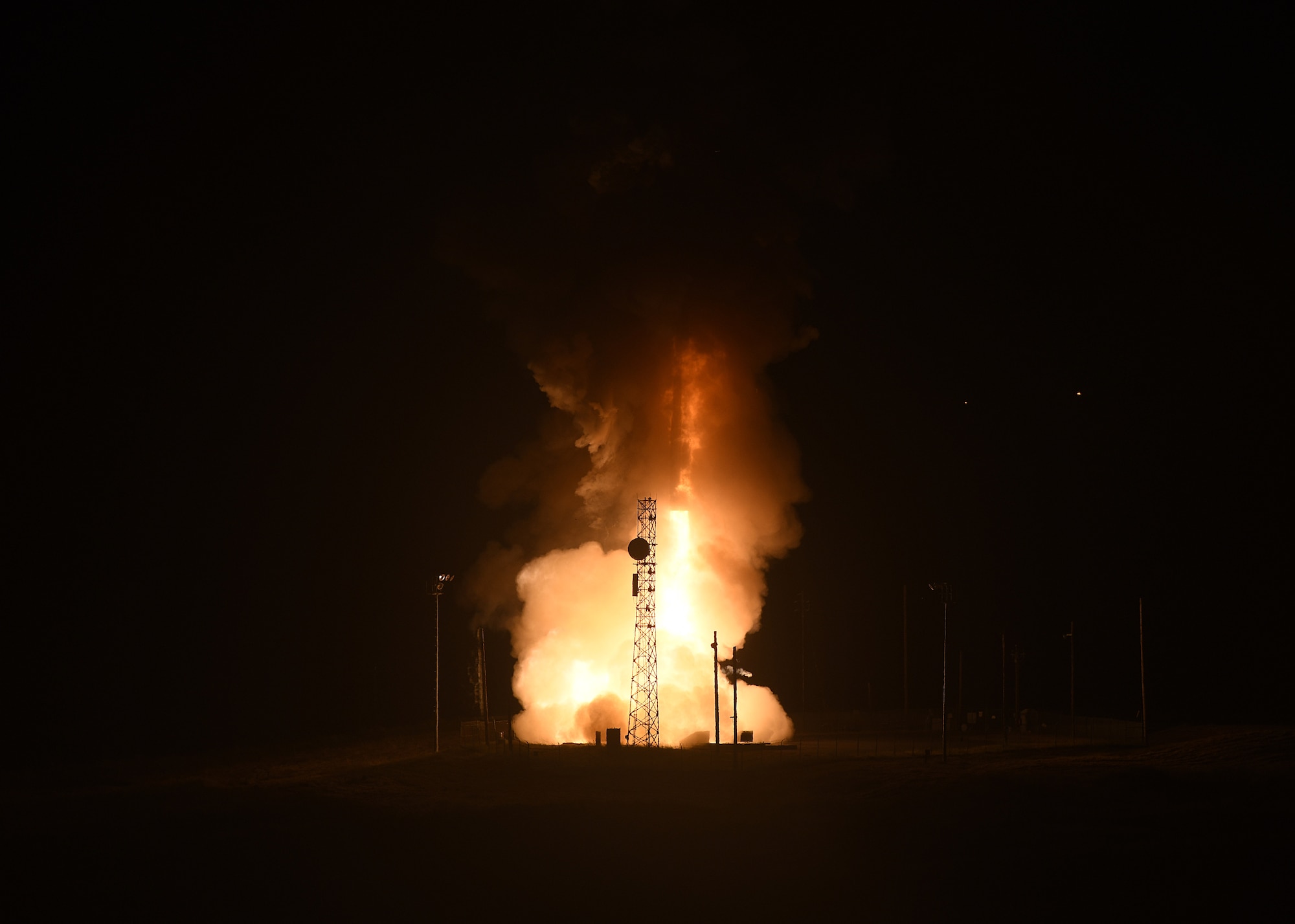 An unarmed Minuteman III intercontinental ballistic missile launches during an operational test at 2:42 A.M. Pacific Time May 1, 2019, at Vandenberg Air Force Base, Calif. (U.S. Air Force photo by Staff Sgt. Brittany E. N. Murphy)
