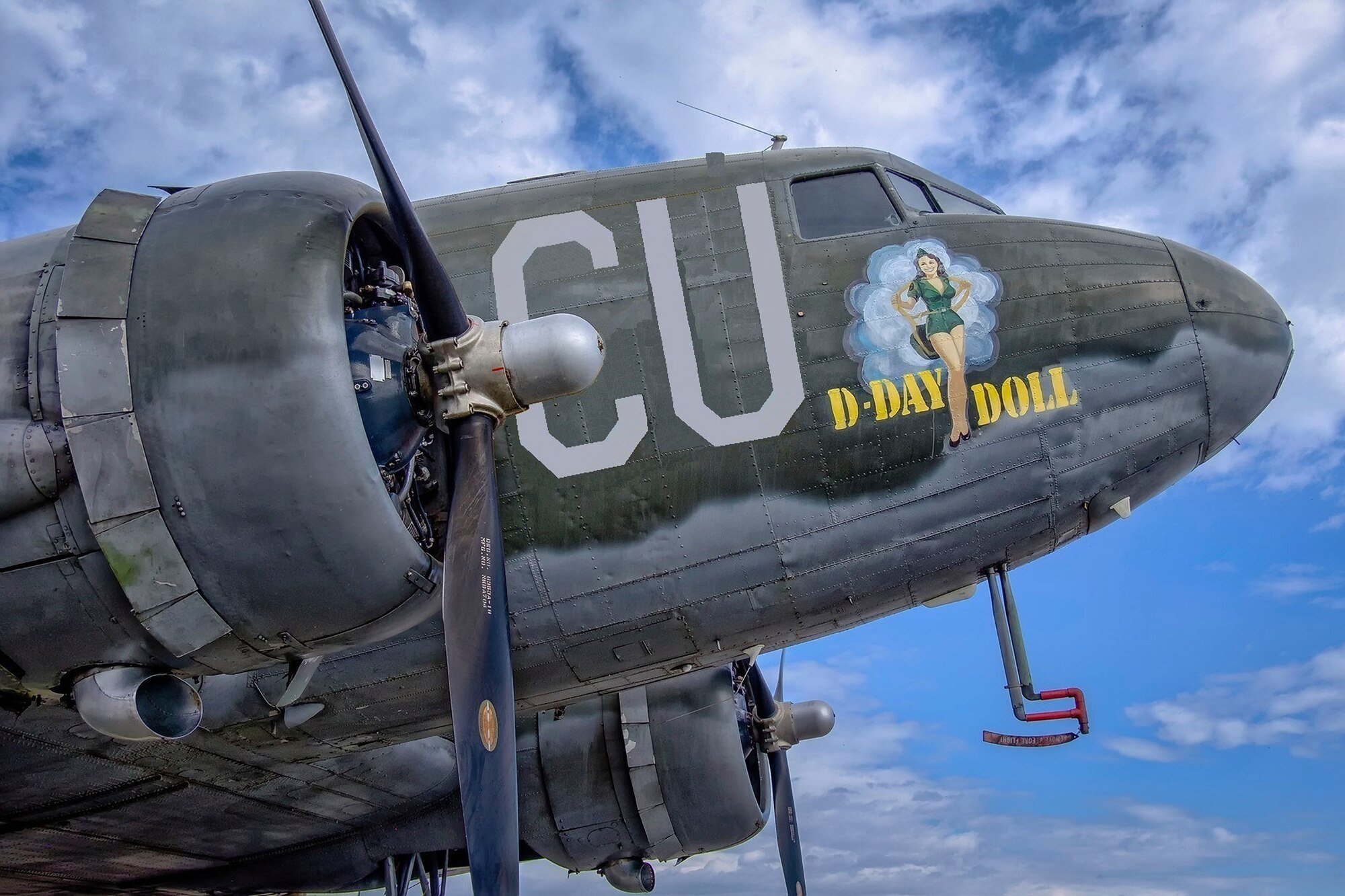 Paratroopers are scheduled to jump out of a C-53D Skytrooper named D-Day Doll as it flies over the skies of the National Museum of the U.S. Air Force on May 13 at approximately 10 a.m. as part of the events commemorating the 75th Anniversary of D-Day. D-Day Doll participated in the Normandy invasion in 1944 by dropping paratroopers, towing gliders, flying supplies and evacuating the wounded.(contributed photo)