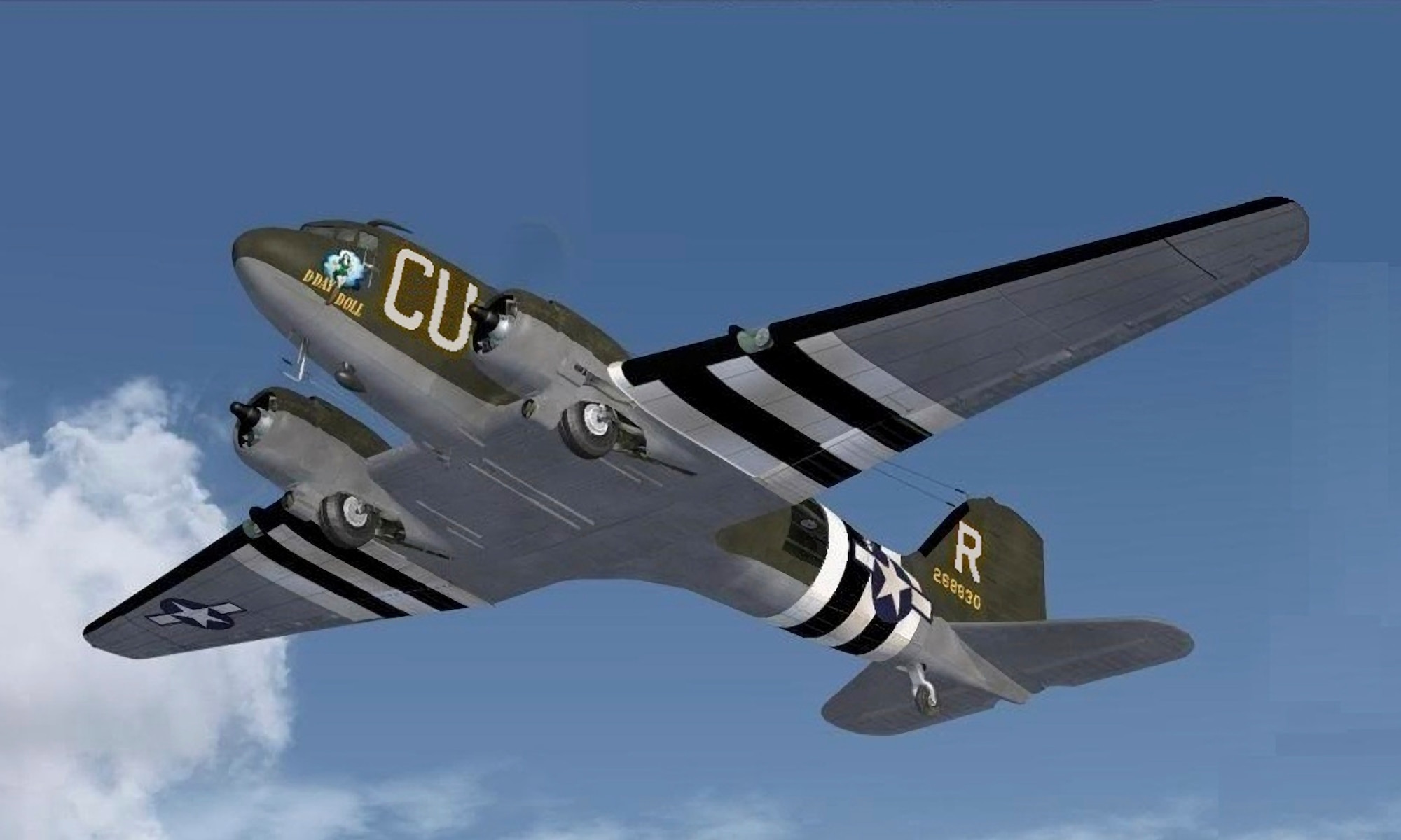 Paratroopers are scheduled to jump out of a C-53D Skytrooper named D-Day Doll as it flies over the skies of the National Museum of the U.S. Air Force on May 13 at approximately 10 a.m. as part of the events commemorating the 75th Anniversary of D-Day. D-Day Doll participated in the Normandy invasion in 1944 by dropping paratroopers, towing gliders, flying supplies and evacuating the wounded.(contributed photo)