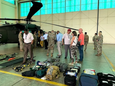 Attendees of the Army Educator Tour had an opportunity to tour the inside of a UH-60 helicopter during the Army Educator Tour.