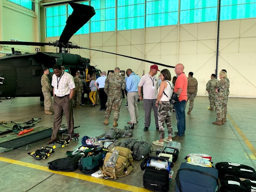 Attendees of the Army Educator Tour had an opportunity to tour the inside of a UH-60 helicopter during the Army Educator Tour.