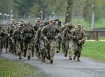 Soldiers and Airmen from the West Virginia and D.C. National Guard take of running for a six mile ruck during the 2019 West Virginia National Guard (WVNG) Best Warrior Competition held April 26, 2019, at Camp Dawson in Kingwood, W.Va. More than 30 Soldiers and Airmen from West Virginia and the District of Columbia participated in the three-day event designed to measure a Soldier or Airman’s physical abilities, leadership skills, teamwork and critical thinking while completing basic and advanced core warrior competencies. (U.S. Army National Guard Photo by Bo Wriston)