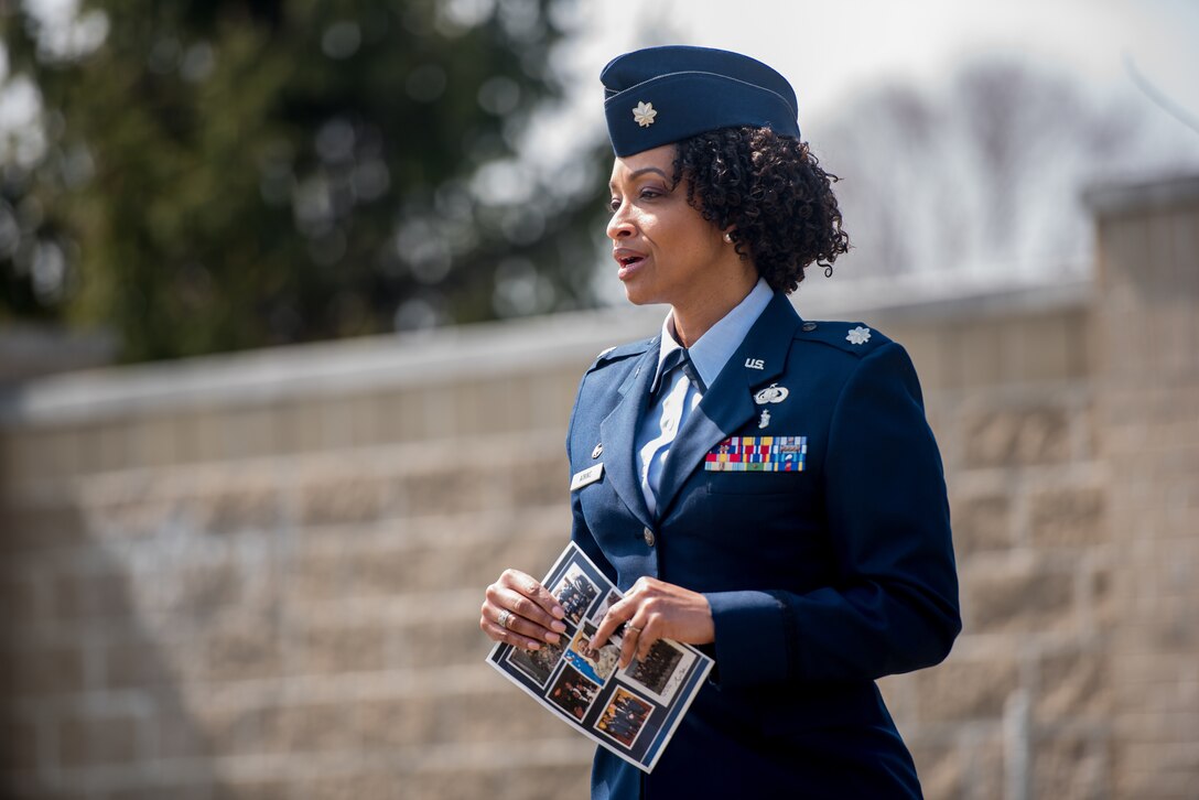 The 512th Memorial Affairs Squadron hosts a dedication ceremony for Senior Master Sgt. Antoinette Worthey, a 512th MAS senior leader, at Dover Air Force Base, Delaware, April 7, 2019. The 512th MAS devoted dogwood trees and a bench in remembrance of Worthey’s leadership and service. (U.S. Air Force photo by Staff Sgt. Damien Taylor)