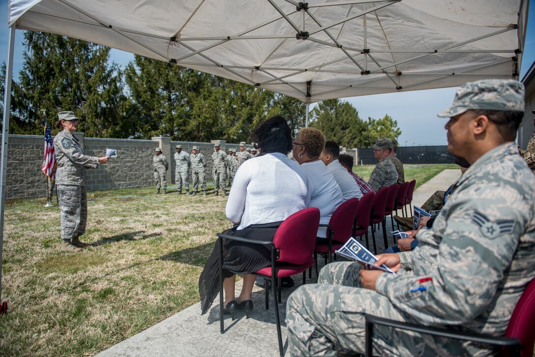 The 512th Memorial Affairs Squadron hosts a dedication ceremony for Senior Master Sgt. Antoinette Worthey, a 512th MAS senior leader, at Dover Air Force Base, Delaware, April 7, 2019. The 512th MAS devoted dogwood trees and a bench in remembrance of Worthey’s leadership and service. (U.S. Air Force photo by Staff Sgt. Damien Taylor)