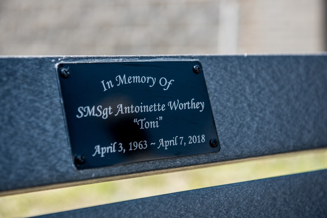 The 512th Memorial Affairs Squadron hosts a dedication ceremony for Senior Master Sgt. Antoinette Worthey, a 512th MAS senior leader, at Dover Air Force Base, Delaware, April 7, 2019. The 512th MAS devoted dogwood trees and a bench in remembrance of Worthey’s leadership and service. (U.S. Air Force photo by Staff Sgt. Damien Taylor)