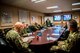 U.S. Marine Corps Lt. Gen. David Berger, Marine Corps Combat Development Command commanding general, speaks with U.S. Air Force Col. Benjamin Bishop, 354th Fighter Wing commander, during a visit to Eielson Air Force Base, Alaska, April 26, 2019. Berger toured different locations in of Alaska that comprise of the Joint Pacific Alaska Range Complex. (U.S. Air Force photo by Senior Airman Isaac Johnson)