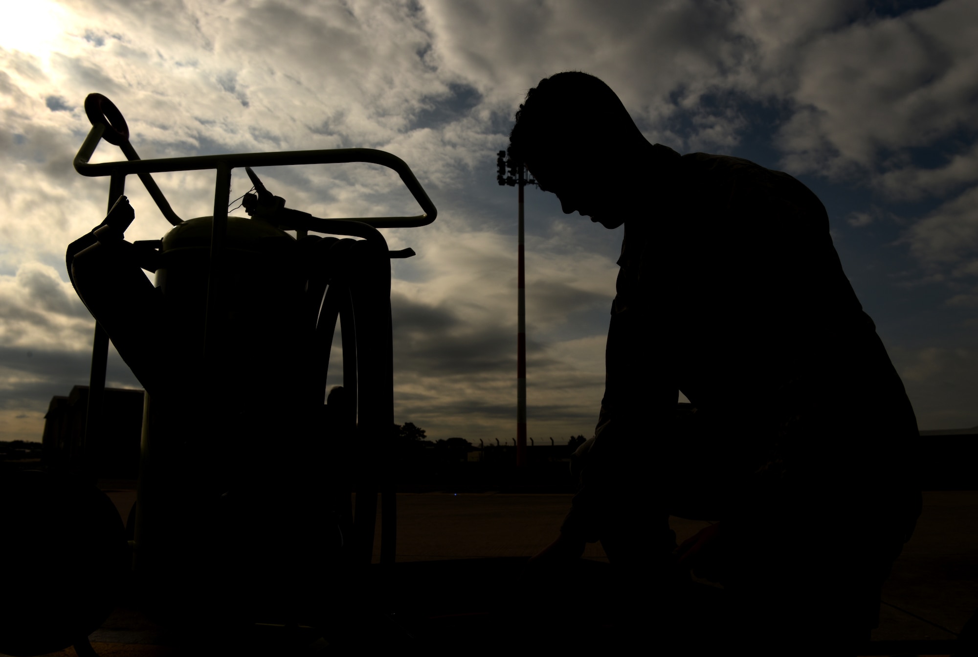 U.S. Air Force Airman 1st Class Noah Johnson, 100th Aircraft Maintenance Squadron flight and instrument control systems apprentice, looks over tools at RAF Mildenhall, England, May 2, 2019. Airmen are put through a training program, called Phase I, where they are put in classroom and flight line settings as part of upgrade training. (U.S. Air Force photo by Airman 1st Class Brandon Esau)