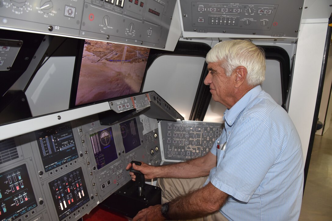 Former USAF test pilot and NASA Astronaut Sidney M. Gutierrez visited the National Museum of the USAF and viewed CCT-1 which he trained on for his shuttle missions on STS-40 and STS-59. Colonel(Ret.) Gutierrez has logged over 4,500 hours flying time in approximately 30 different types of airplanes, sailplanes, balloons, and rockets.(U.S. Air Force photo by Ken LaRock)