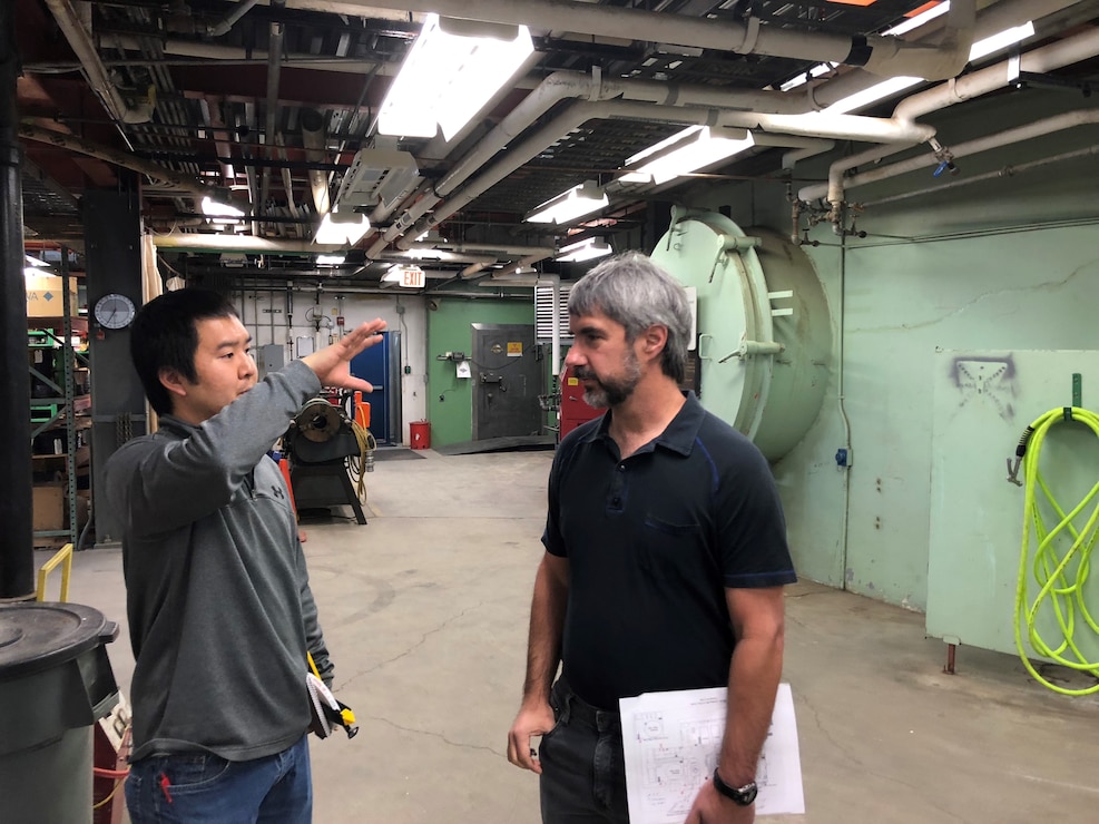 U.S. Army Corps of Engineers, Alaska District Electrical Engineer Zachary Sam and Chief of Mechanical Engineering Brent Goering discuss the final decommissioning of the SM-1A deactivated nuclear power plant during a site visit Wednesday April 24, 2019. U.S. Army Corps of Engineers, Baltimore District, with its Radiological Center of Expertise, and Alaska District personnel are working together closely in partnership on the SM-1A decommissioning at Fort Greely in Alaska.