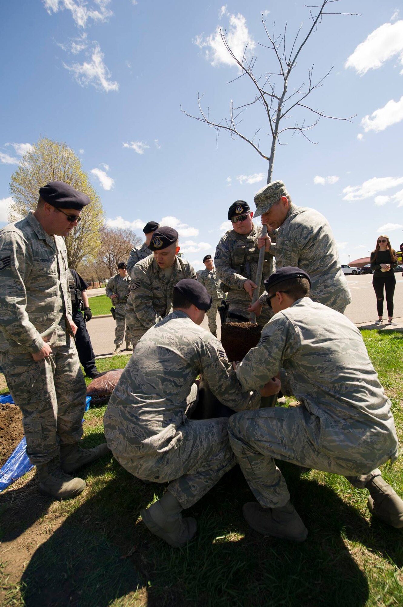 The 934th Security Forces Squadron commemorated Arbor Day during a tree planting ceremony at the Minneapolis-St. Paul Air Reserve Station, Minn., April 26, 2019.  Additionally, a time capsule was placed underneath the tree to memorialize the occasion and event.