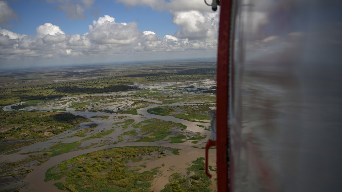 The World Food Programme, the food-assistance branch of the United Nations, transports relief supplies by helicopter from Beira Airport to Bebedo, Mozambique, April 8, 2019, during humanitarian relief efforts in the Republic of Mozambique and surrounding areas following Cyclone Idai. Teams from Combined Joint Task Force-Horn of Africa, which is leading U.S. Department of Defense support to relief efforts in Mozambique, began immediate preparation to respond following a call for assistance from the U.S. Agency for International Development’s Disaster Assistance Response Team. (U.S. Air Force photo by Staff Sgt. Corban Lundborg)