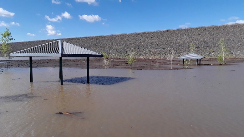 High water levels inundate the swim beach area, May 2, 2019.