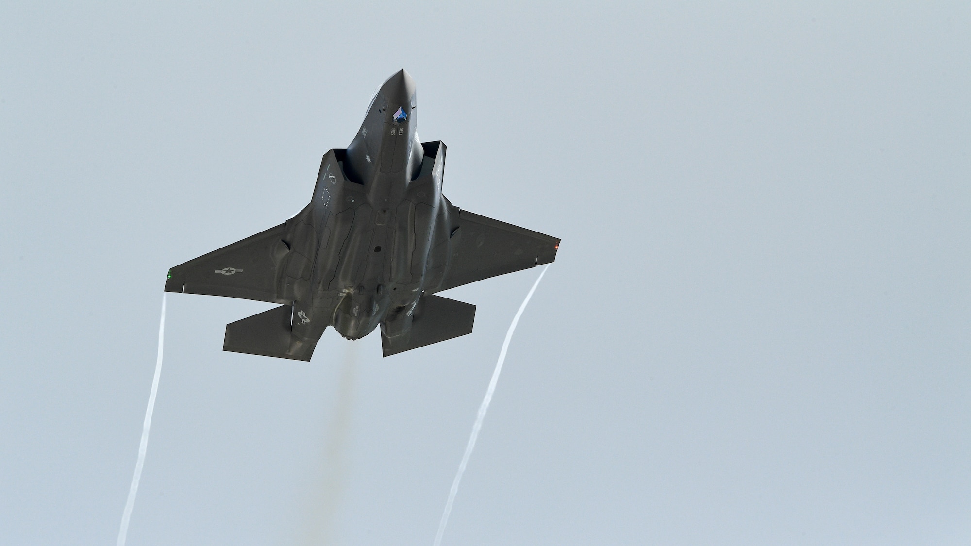 An F-35A takes off during a combat exercise at Hill Air Force Base, Utah, May 1, 2019. The active duty 388th Fighter Wing and Reserve 419th Fighter Wing, along with F-16 units from Holloman AFB, New Mexico, and Kunsan Air Base, Korea, conducted an integrated combat exercise where maintainers were tasked to continually provide ready aircraft and pilots took off in waves to simulate a large force engagement with enemy aircraft. (U.S. Air Force photo by R. Nial Bradshaw
