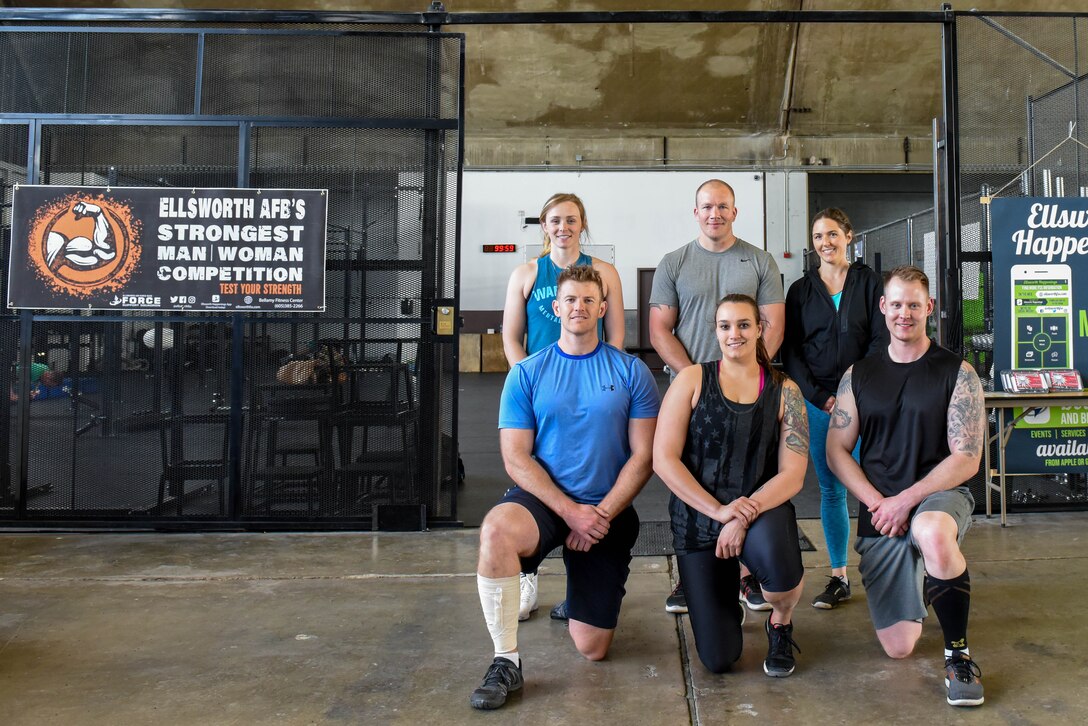 Senior Airman Von Black, a 28th Force Support Squadron fitness apprentice tallies up competitors’ scores to determine the winners of the Ellsworth Air Force Base’s Strongest Competition at the Pride Hangar on Ellsworth AFB, S.D., April 25, 2019. Event participants faced off on five tests of strength: max-out deadlift, farmer’s carry, tire flip, keg run and vehicle pull. (U.S. Air Force photo by Tech. Sgt. Jette Carr)