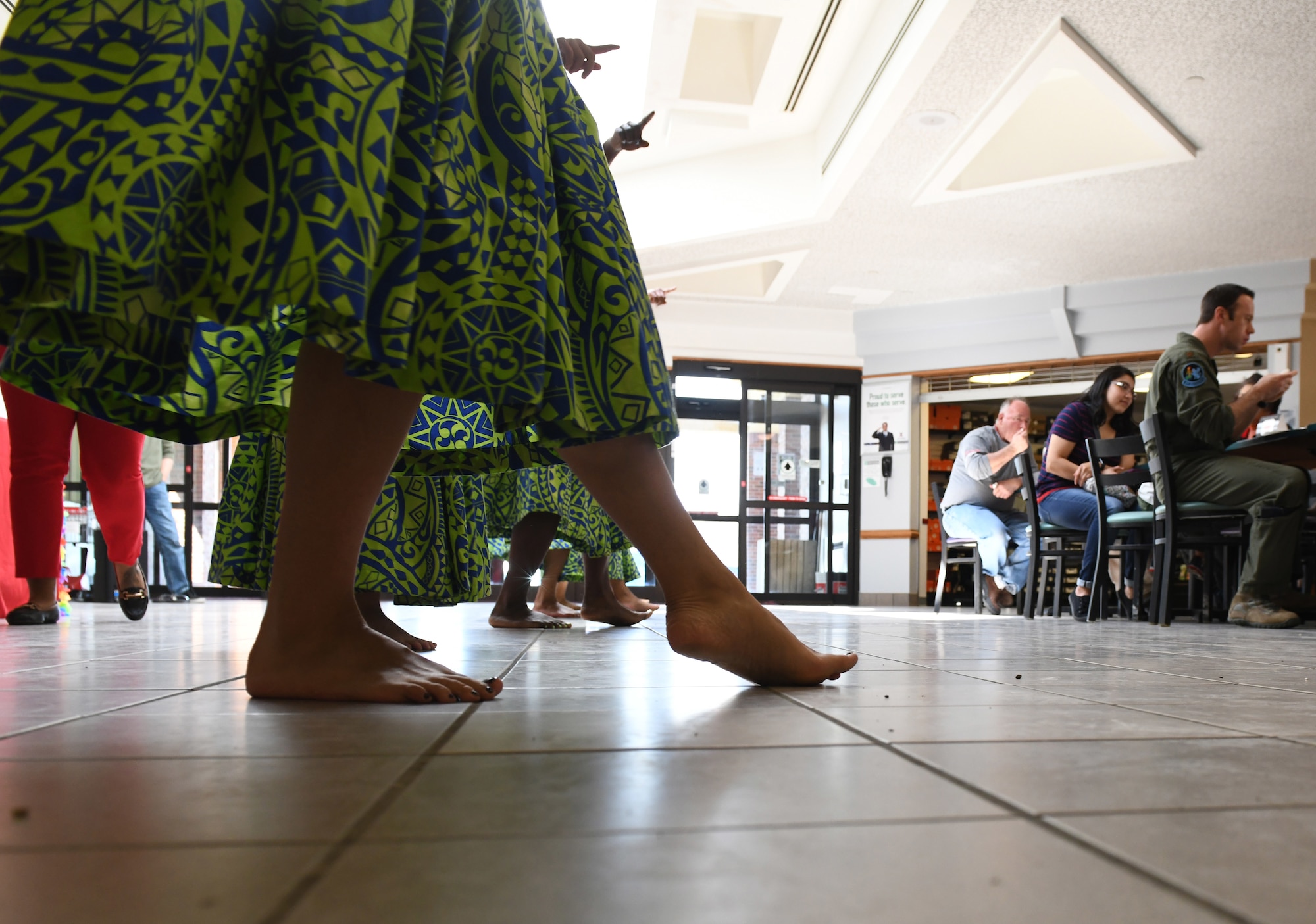 The Ellsworth Polynesian Dance group performs a hula dance during a cultural event at The Exchange on Ellsworth Air Force Base, S.D., May 3, 2019. The Asian Pacific American Heritage Month celebration helps bring the community together, teaches people about the unique culture of Asians and Pacific Islanders, and it highlights the many ways they have made the U.S. a better place. (U.S. Air Force photo by Senior Airman Thomas Karol)