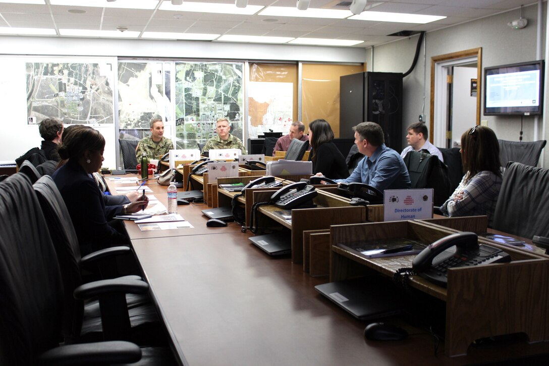 U.S. Army Corps of Engineers, Baltimore District Commander Col. John Litz and Alaska District Commander Col. Phillip Borders discuss ongoing planning efforts for the final decommissioning of the SM-1A deactivated nuclear power plant during a briefing ahead of a site tour Thursday April 25, 2019, that included staffers from the offices of Alaska Sens. Lisa Murkowski and Dan Sullivan and Rep. Paul Young as well as personnel from the U.S. Army Corps of Engineers Baltimore District and Alaska District and Fort Greely. The SM-1A project team is committed to transparently sharing accurate information in a timely manner throughout the course of the project and among all relevant parties, making sure concerns among stakeholders are quickly addressed.