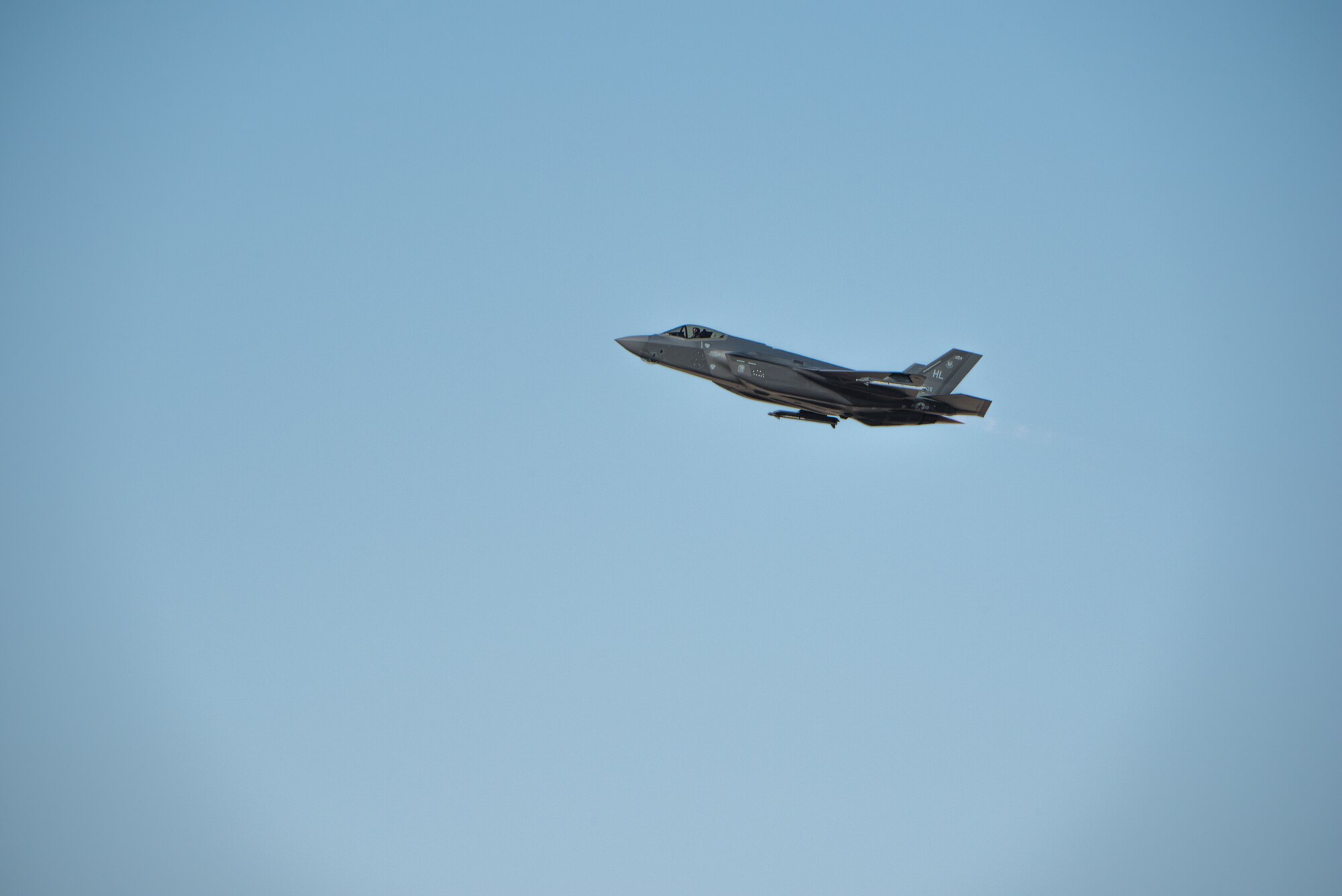 An F-35A Lightning II takes off April 26, 2019, at Al Dhafra Air Base, United Arab Emirates.