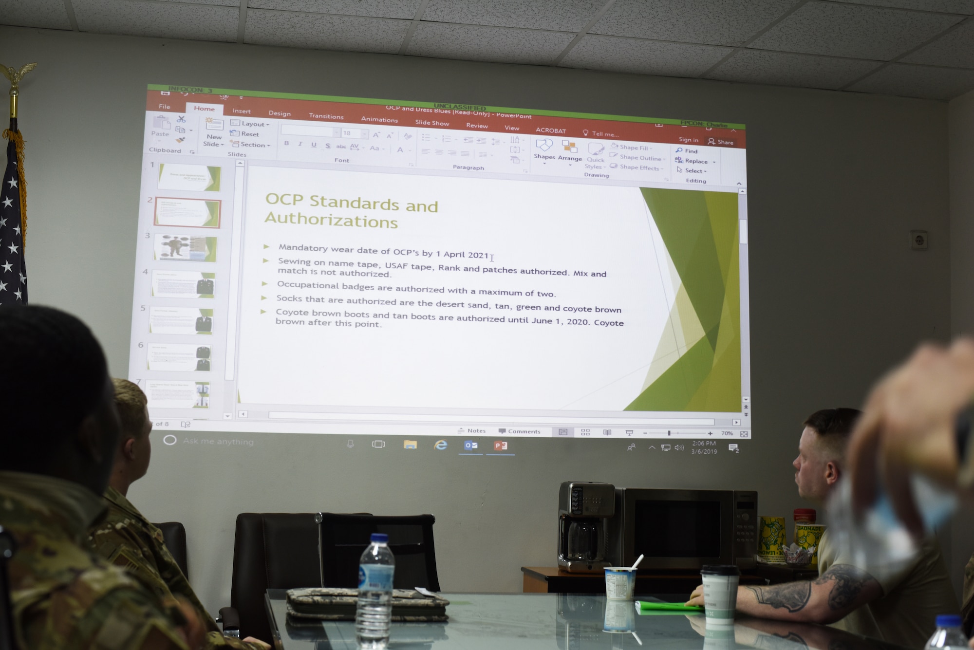 Members of the 728th Air Mobility Squadron attend a briefing hosted by the unit’s Solutions Group March 6, 2019, at Incirlik Air Base, Turkey. The Solutions Group aims to spark innovations, increase teamwork and grow future leaders for the Air Force by providing Airmen with a forum to voice different solutions, identify ways to improve the unit, take action and build cohesiveness through teamwork. (U.S. Air Force photo by Staff Sgt. Matthew J. Wisher)