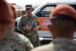 Air Force Gen. Joseph Lengyel, chief, National Guard Bureau, talks with Hawaii National Guard members deployed with the Multinational Force and Observers, the Sinai Peninsula, Egypt, May 1, 2019.