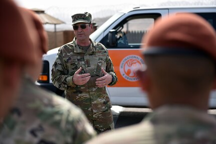 Air Force Gen. Joseph Lengyel, chief, National Guard Bureau, talks with Hawaii National Guard members deployed with the Multinational Force and Observers, the Sinai Peninsula, Egypt, May 1, 2019.