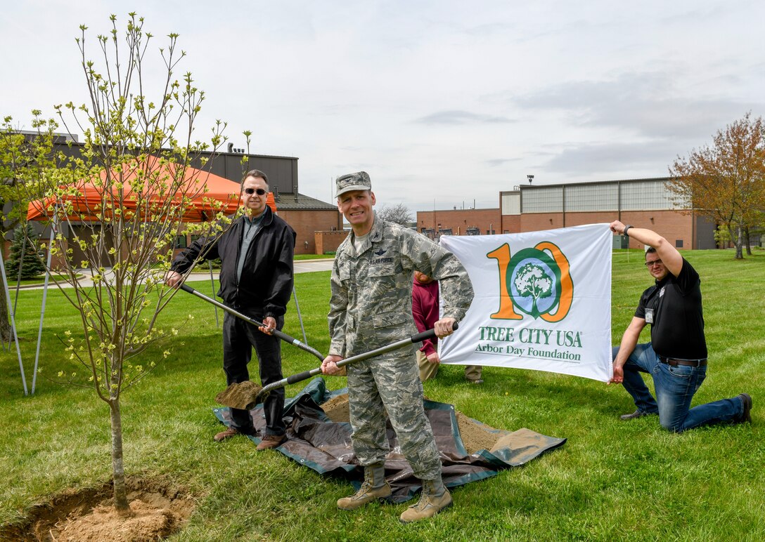 A dogwood tree is in full bloom on April 25, 2019, during the annual tree planting ceremony here in recognition of Arbor Day.