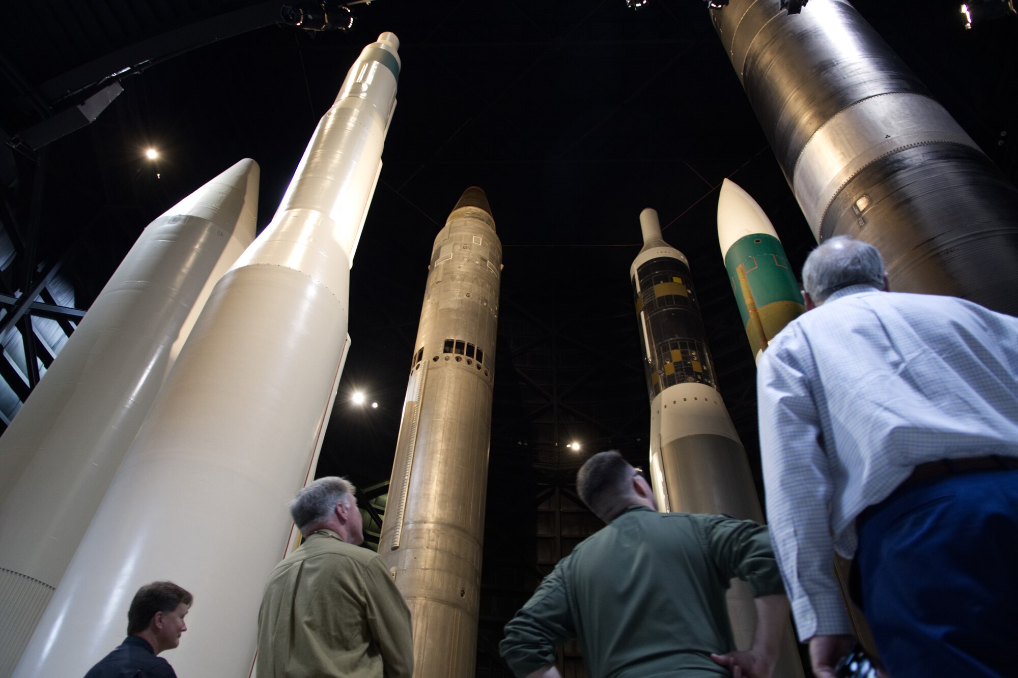 Civic leaders from Dyess Air Force Base view inactive missiles staged at the National Museum of the United States Air Force at Wright-Patterson AFB, Ohio, May 2, 2019.  During the two-day tour, the group was able to visit multiple locations, including the museum, several units within the 445th Airlift Wing and an Air Force research laboratory. Civic leader tours provide the opportunity for local civilian influencers to gain a broader understanding of the Air Force mission outside their local bases. (U.S. Air Force photo by Master Sgt. Ted Daigle)