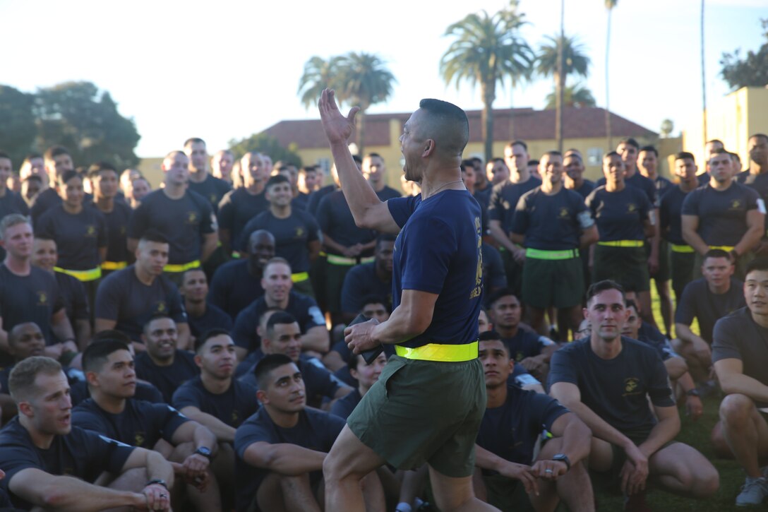 SgtMaj Lanpolsaen, the Marine Corps Recruiting Command (MCRC) SgtMaj, always knows exactly how to motivate the Marines. His call to action can be heard across the entire depot.