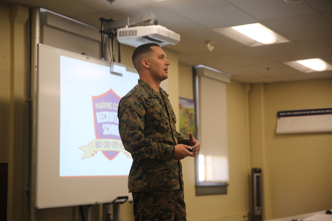 Recruiters School instructors are expected to be the Subject Matter Experts (SME) on Systematic Recruiting, Quality Enlistment Procedures, Marine Corps Presentation Skills, Digital Engagement, and Marine Corps Communication and Consulting.