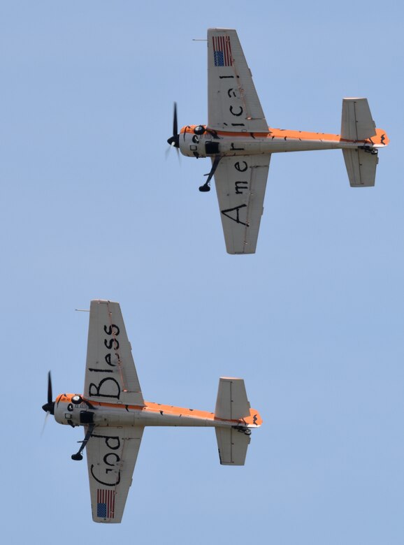 The Twin Tigers perform during the Keesler and Biloxi Air and Space Show in Biloxi, Mississippi, May 5, 2019. The U.S. Air Force Thunderbirds are headlining the Keesler and Biloxi Air and Space Show May 4-5. Thunder Over the Sound is a unique, one-of-a-kind event where a base and its surrounding city jointly host an air show geographically separated. (U.S. Air Force photo by Kemberly Groue)