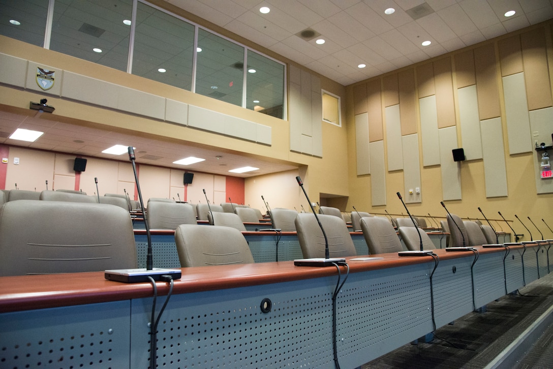 Part of the newly upgraded Conference Center of the Americas at U.S. Southern Command in Doral, Florida, this 6,000-square-foot main conference room can hold 230 guests and is equipped with a movie-theater-sized array of integrated screens. Work is now complete on a $2.5 million modernization project for the 45,000-square-foot conference center. The project, which was managed by the Huntsville, Alabama-based U.S. Army Engineering and Support Center, upgraded a suite of facility communication distribution systems in 11 rooms.