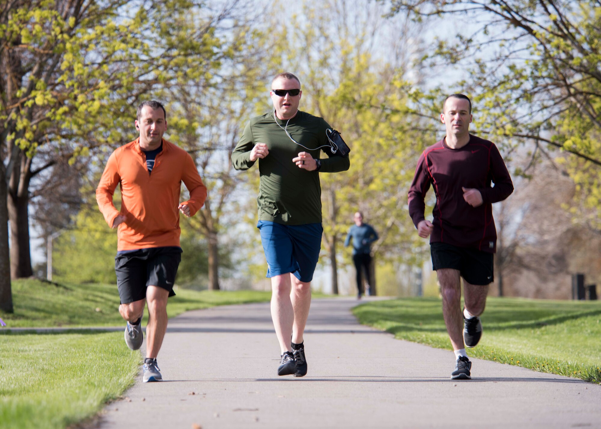 Team Fairchild Airmen cross the halfway point during the commemorative Shell 77 5K Run at Fairchild Air Force Base, Washington, May 3, 2019. The Shell 77 run was to honor the fallen Airmen and support their families in what is considered one of the most tragic tanker incidents, showing continued support and core Airmen values. (U.S. Air Force photo by Senior Airman Ryan Lackey)