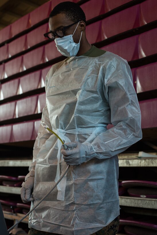 Petty Officer 2nd Class Ryan Pyne, a hospital corpsman with Marine Forces Reserve at Innovative Readiness Training 2019 Puerto Rico