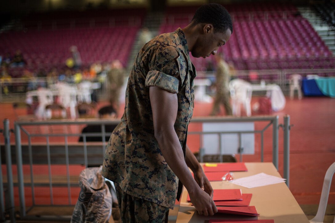 Petty Officer 2nd Class Ryan Pyne, a hospital corpsman with Marine Forces Reserve at Innovative Readiness Training 2019 Puerto Rico