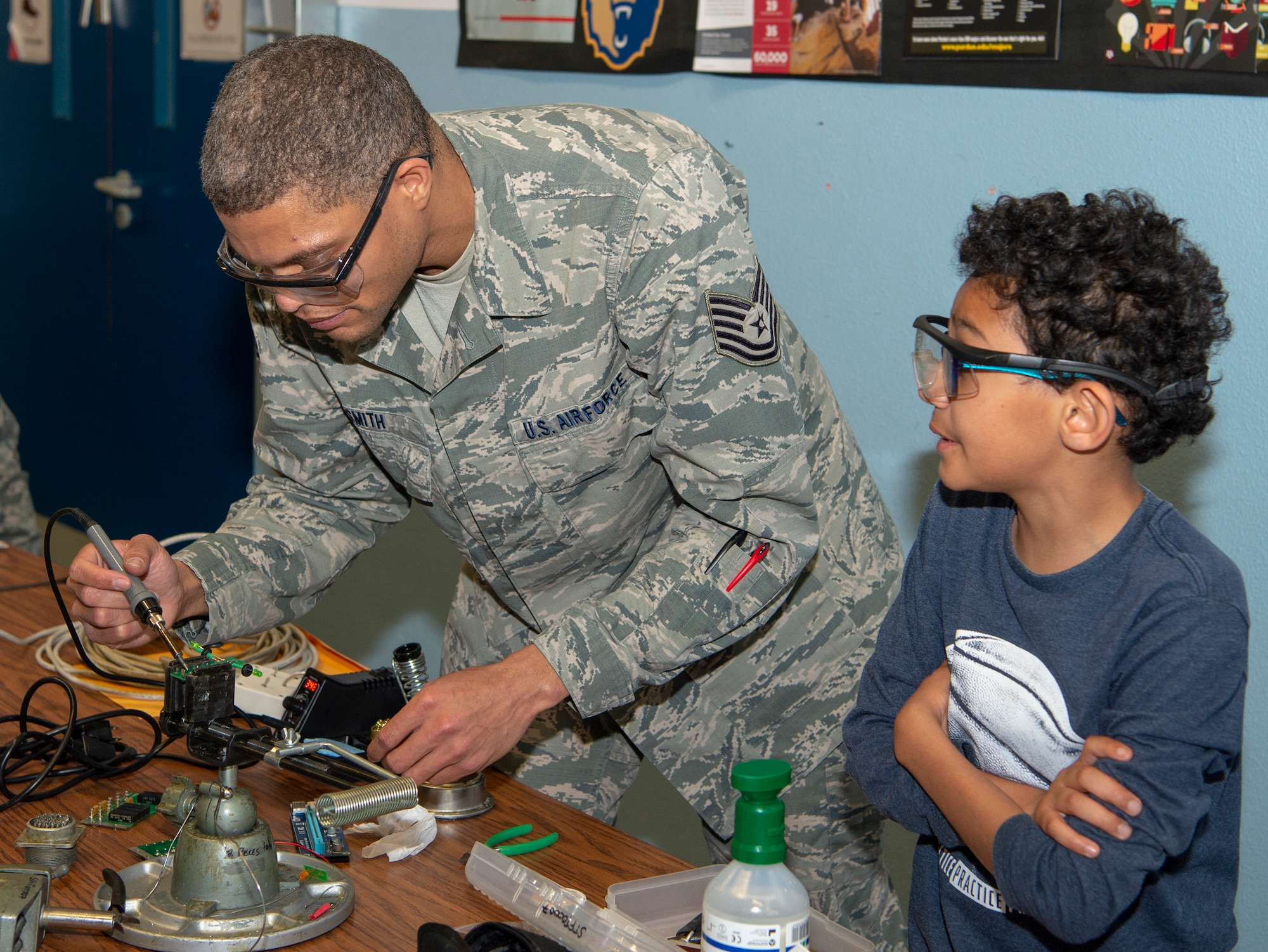Soldering was one of several skills demonstrated during STEM night