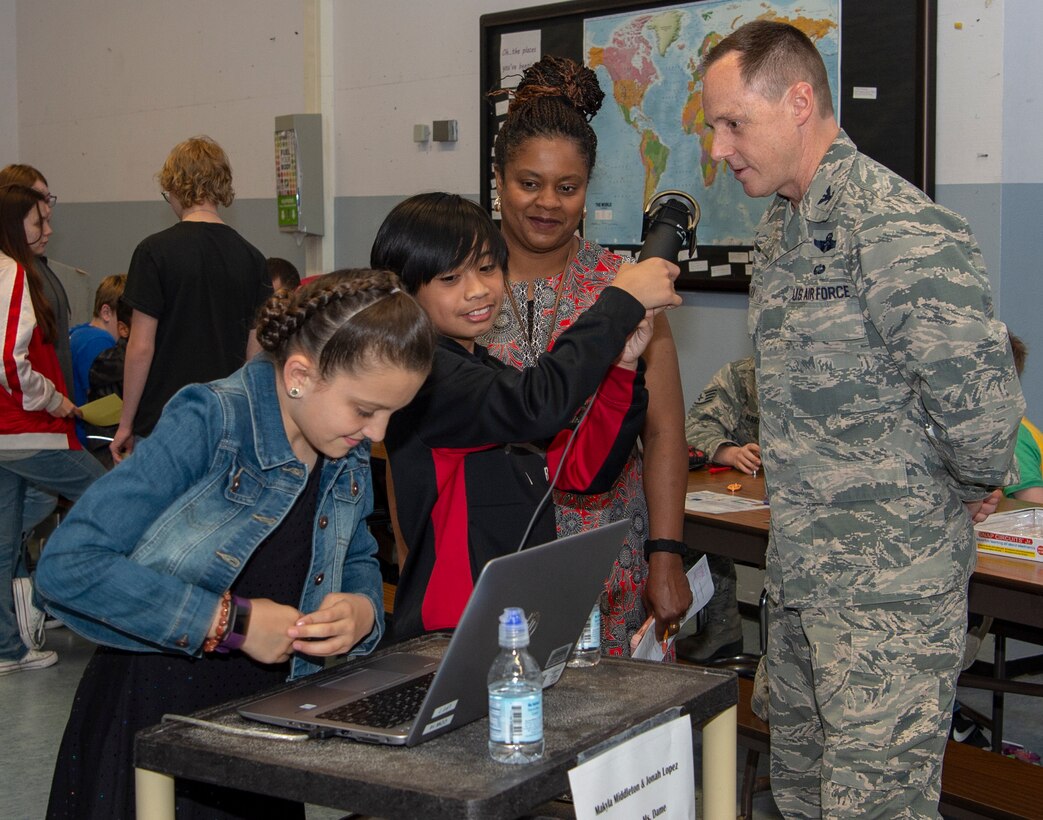 The two 7th grade students were demonstrating live podcasting during the event