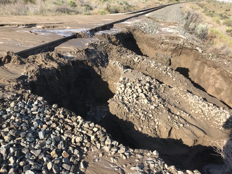 Shoreline Drive between Ice Harbor Lock and Dam, and Charbonneau Park in Walla Walla County is temporarily closed because of a washout. Corps staff are coordinating with the Walla Walla County Sheriff’s Office to locate the source of the pressurized water which was undercut the nearby railroad tracks and flooded Shoreline Drive with mud and rocks.