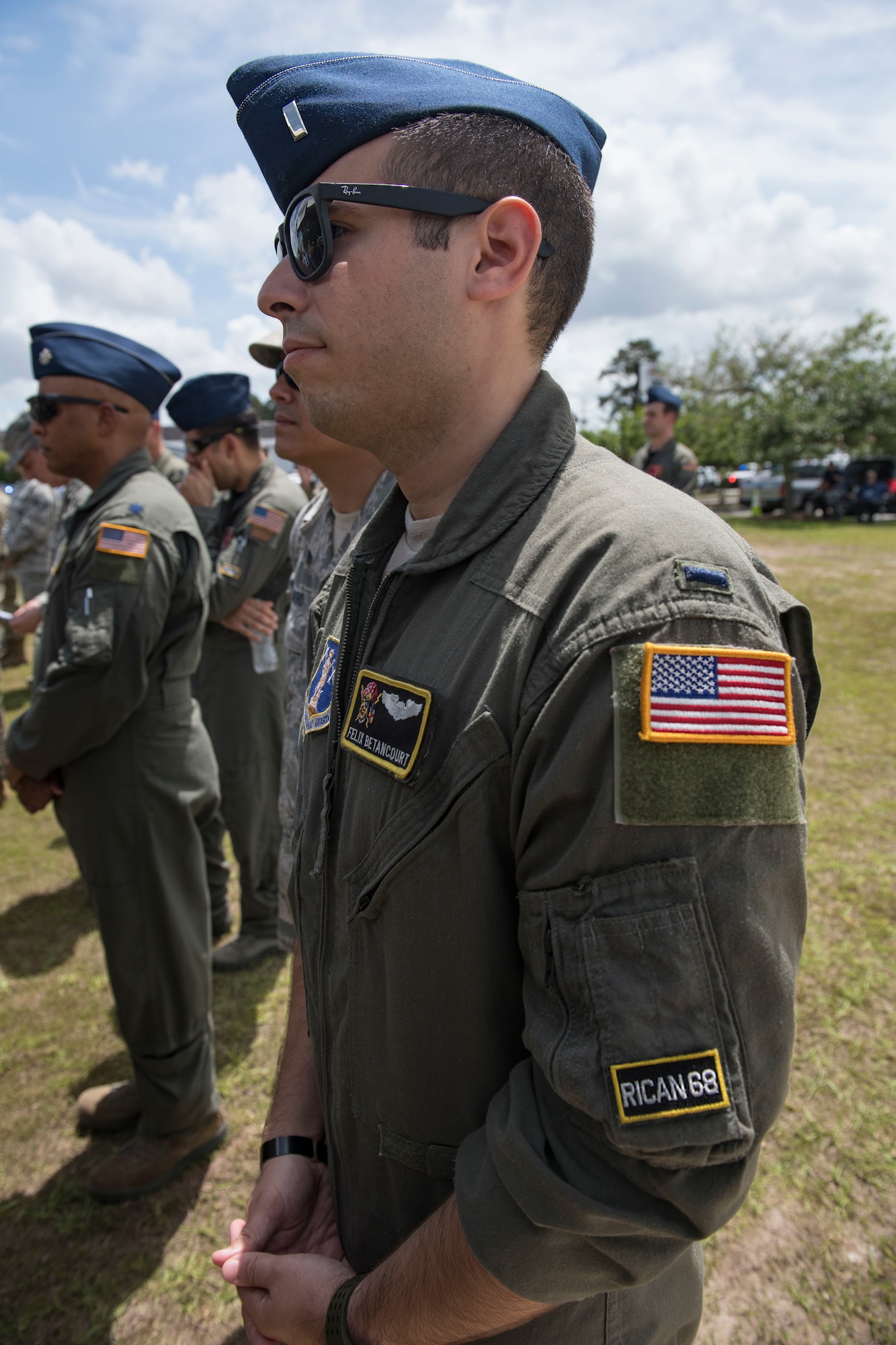 1st Lt. Felix Betancourt, 198th Airlift Squadron pilot, attends a memorial ceremony May 2, 2019 in Port Wentworth, GA. The event paid homage to the lives of the nine Puerto Rican Air National Guard Airmen who lost their lives when their C-130 Hercules, assigned to the 156th Airlift Wing, crashed May 2, 2018.