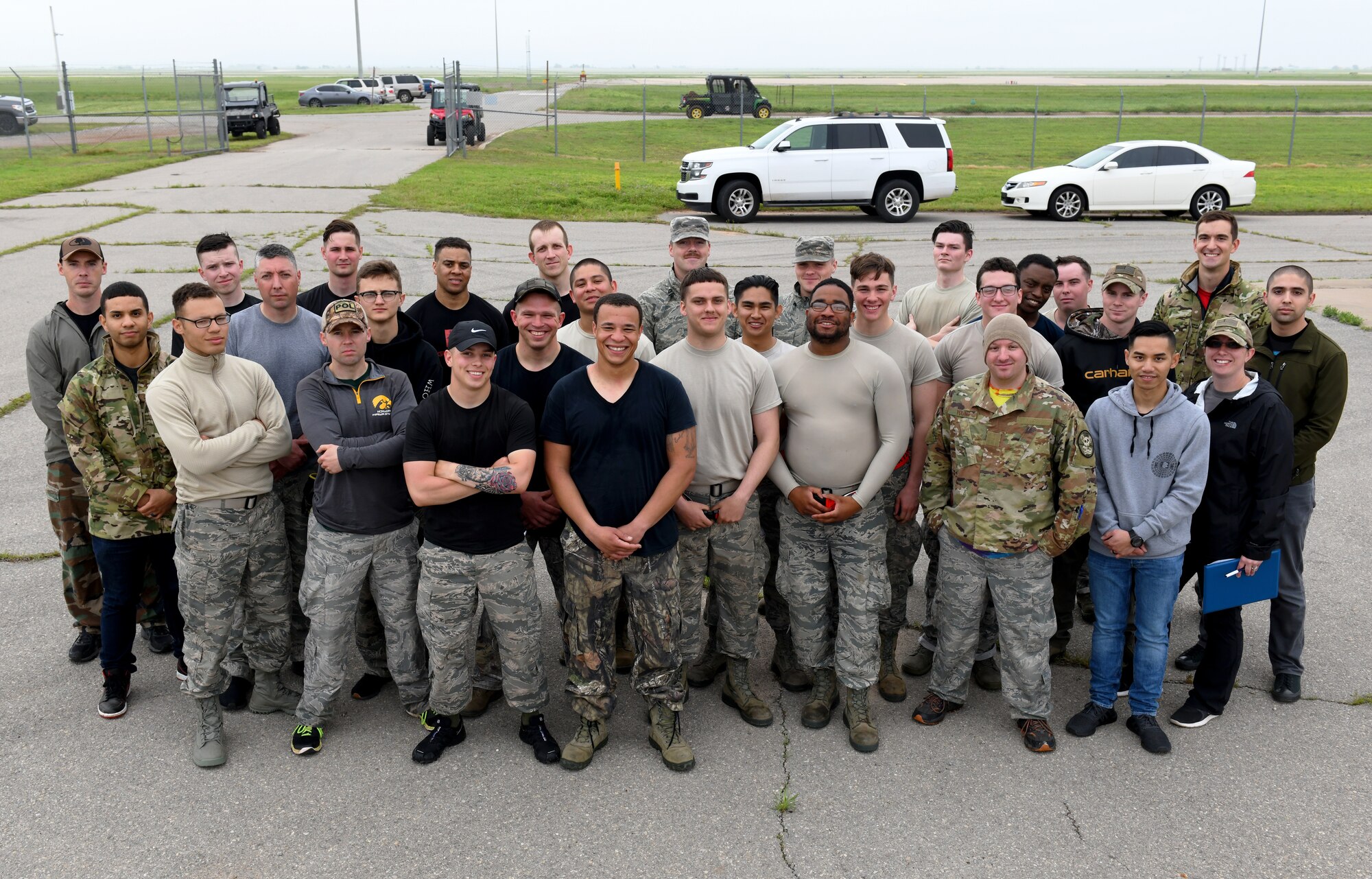 Five four-person teams from 97th Air Mobility Wing competed in the 97th Logistics Readiness Squadron Warrior Challenge May 6, 2019, at Altus Air Force Base, Okla. The event measured their physical strength and military knowledge in areas such as weapon assembly and function checks, detecting simulated chemical, biological, radiological, nuclear contamination and completing an obstacle course while carry mobility bags and jerry cans. The LRS Fuels Management Flight team took top honors, completing the challenge in one hour and sixteen minutes. (U.S. Air Force photo by Technical Sergeant Robert Sizelove)