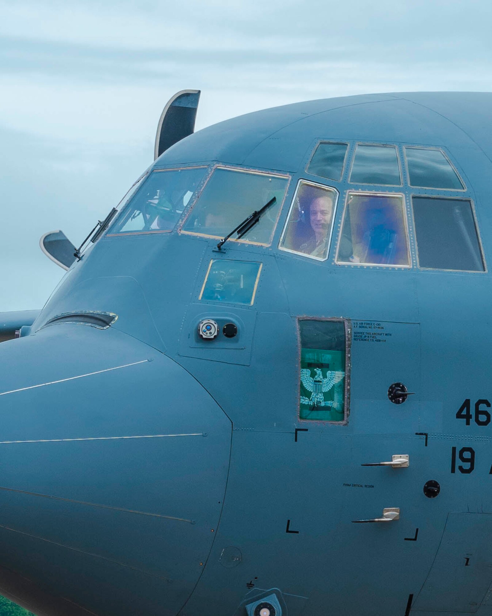 U.S. Air Force Reserve Col. Anthony Brusca, 913th Airlift Group deputy commander, completes the aircraft shutdown procedure for his last flight in the Air Force at Little Rock Air Force Base, Ark. on May 3, 2019.