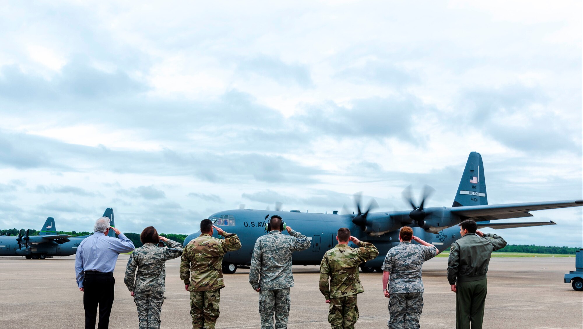 U.S. Air Force Reserve Col. Anthony Brusca, 913th Airlift Group deputy commander, taxis the aircraft after completing his last flight, May 3, 2019, at Little Rock Air Force Base, Ark.